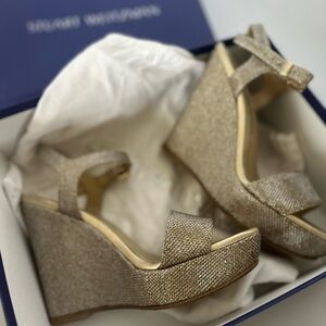 Stuart Weitzman Glittering Platinum Noir Wedges